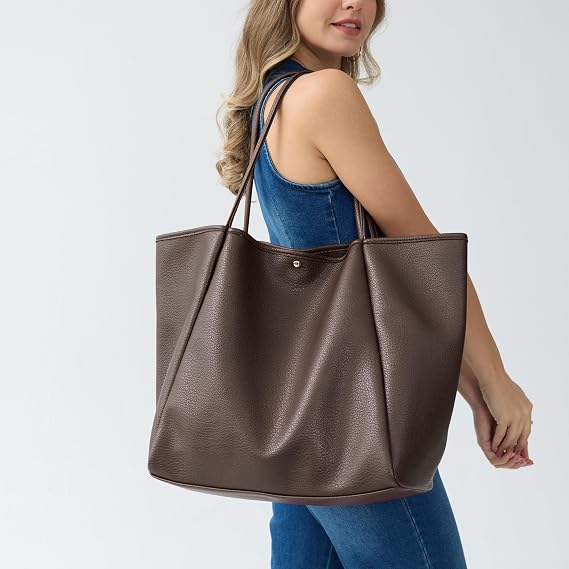 Oversize Leather Tote Women Weekender Bag Shopper Handbag Travel Purse, perfect for travel and commuting